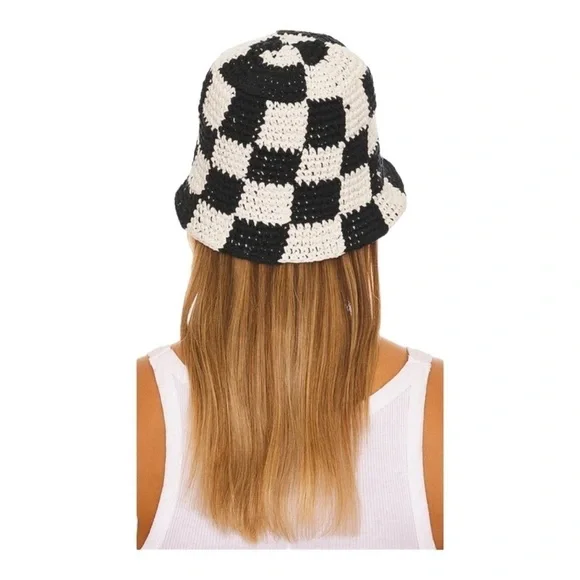 New Bucket Hat 8 Other Reasons Crochet Checkered Black White - Picture 2 of 5